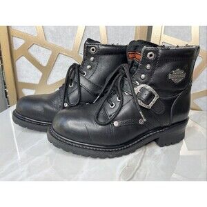 vtg harley davidson Black Leather Moto  Boots Uk 7.5 Eu 41 Men Us 8.5 Women 10